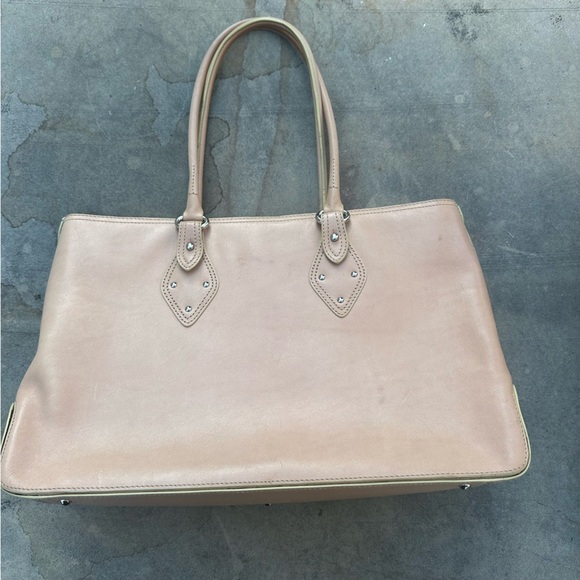 Cole Haan Trinity SU05 Tote Bag Tan Natural Leather Lime Green Trim READ - Picture 1 of 14